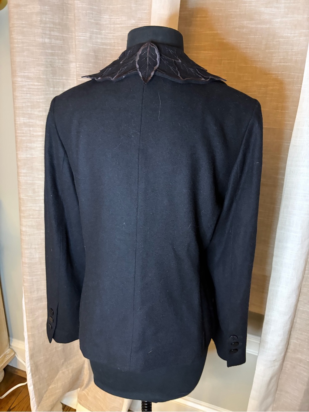 Women’s Black Jacket with Layered Leaf Collar - Picture 5 of 9